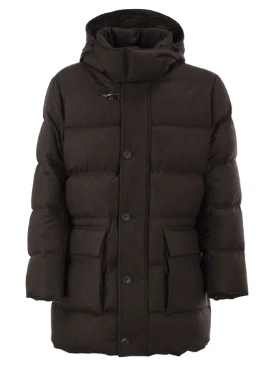Fay Pure Virgin Wool Hooded Down Coat In Brown
