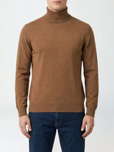 Fay Pure Virgin Wool Turtleneck Jumper With Ribbed Collar In Brown