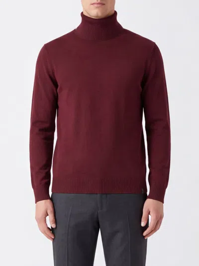 Fay Pure Virgin Wool Turtleneck Jumper With Ribbed Collar In Brown