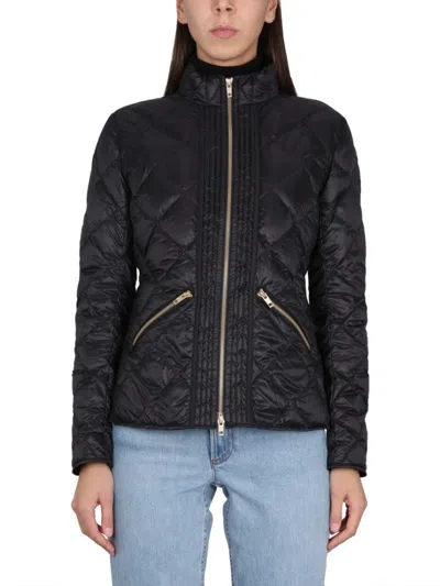 Fay Quilted Black Down Jacket With High Collar