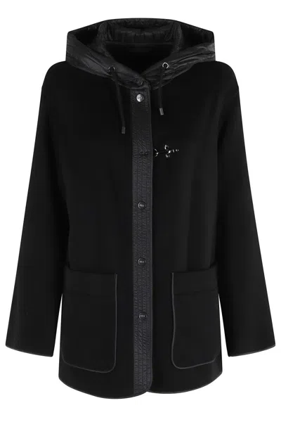 Fay Two-material Wool And Cashmere Caban Coat In Black