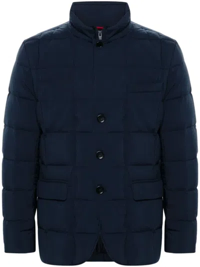 Fay Quilted Blue Jacket With High Collar