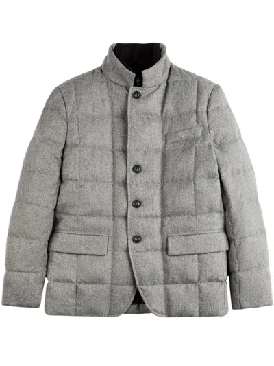 Fay Quilted Down Jacket With High Collar And Flap Pockets In Gray