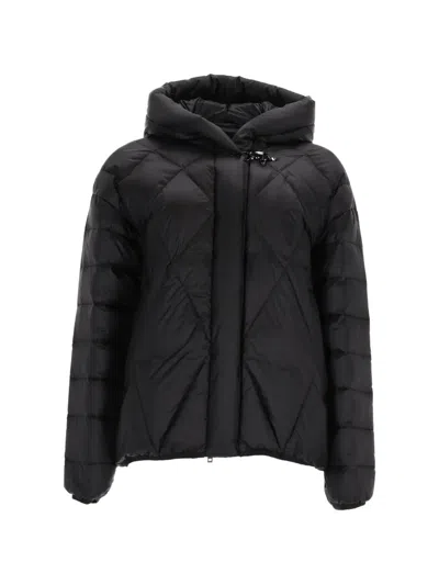 Fay Hooded Casual Quilted Jacket Long Sleeves In Black
