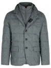 Fay Short Down Jacket In Carded Wool Flannel In Gray