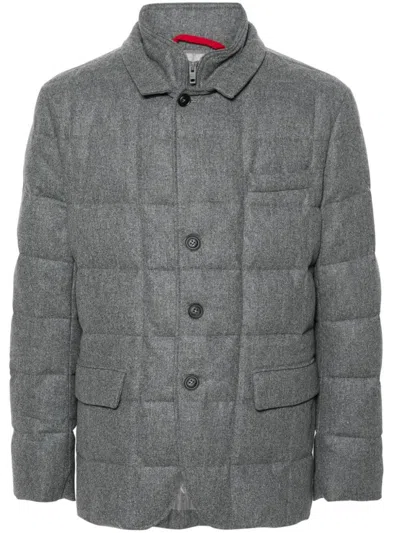 Fay Quilted Jacket In Virgin Wool Padded With Goose Down. In Grey