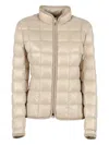 Fay Light Feather Jacket With Grooved Edges And Chain In Neutral