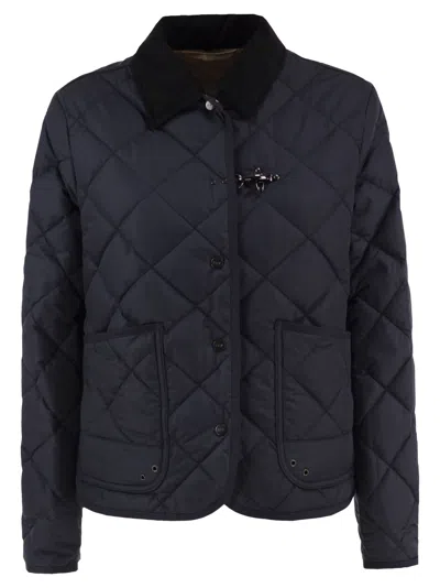 Fay Quilted Jacket With Corduroy Collar And  Hook In Blue