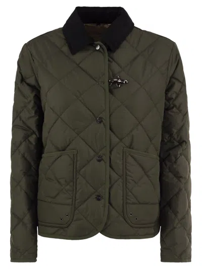 Fay Quilted Jacket With Corduroy Collar And  Hook In Green