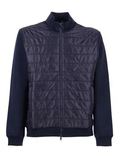 Fay Quilted Nylon Front Ribbed Casual Jacket In Blue