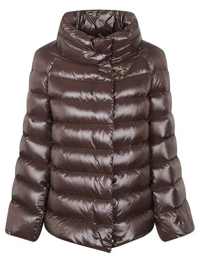FAY QUILTED ROSEWOOD NYLON DOWN JACKET WITH FUNNEL NECK AND ICONIC HOOK