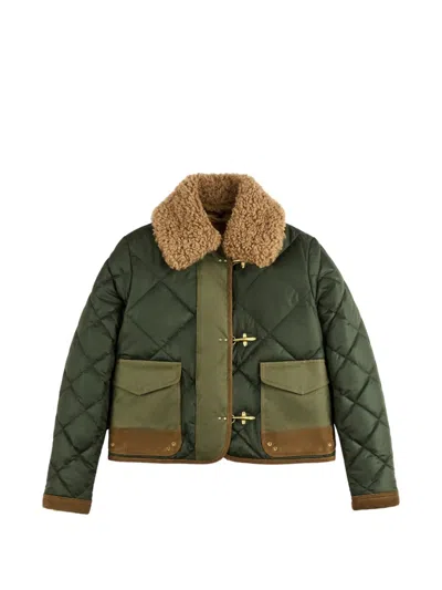 Fay Quilted Shearling-collar Jacket In Green