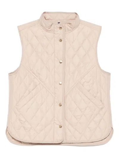 Fay Quilted Sleeveless Jacket With High Collar In Neutral