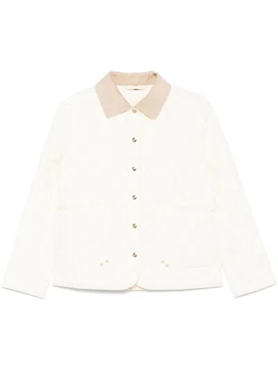 Fay Quilted White Shirt With Corduroy Collar