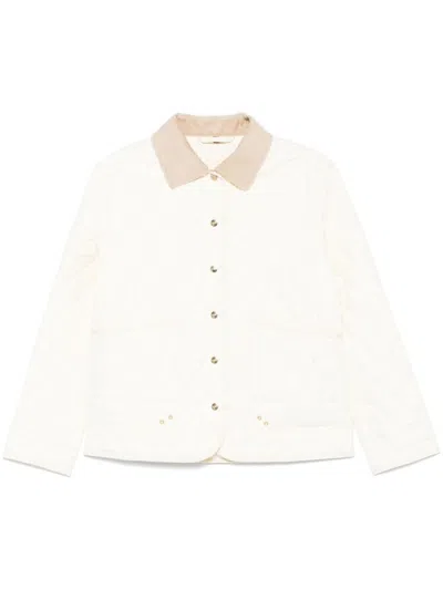 Fay Quilted White Shirt With Corduroy Collar