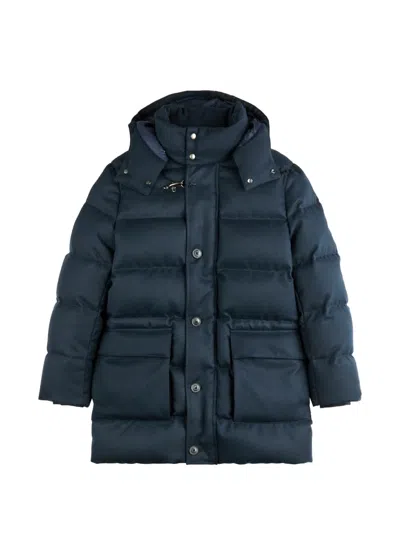 Fay Quilted-finish Hooded Coat In Blue