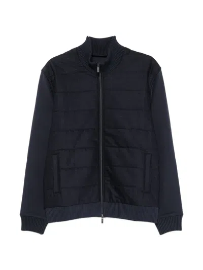 Fay Quilted-panel Zip-up Sweater In Blue