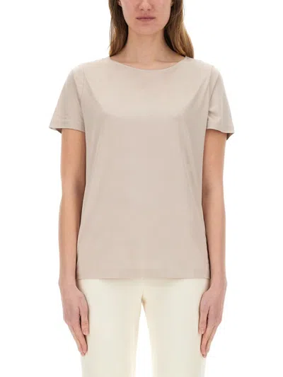 Fay Beige Solid Round Neck T-shirt In Gray