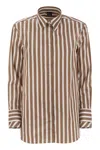 Fay Regular Striped Stretch Cotton Shirt In Brown