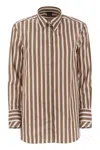 Fay Regular Striped Stretch Cotton Shirt In Brown
