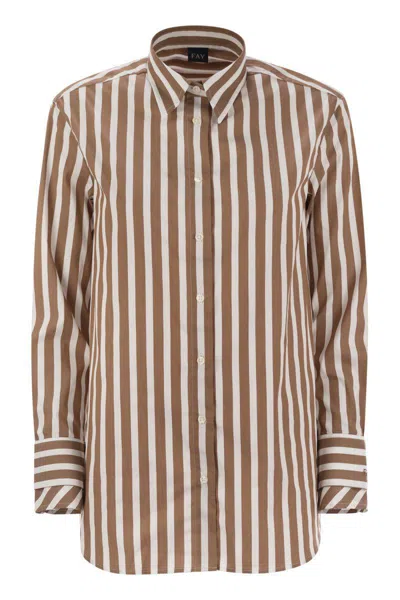 Fay Regular Striped Stretch Cotton Shirt In Brown