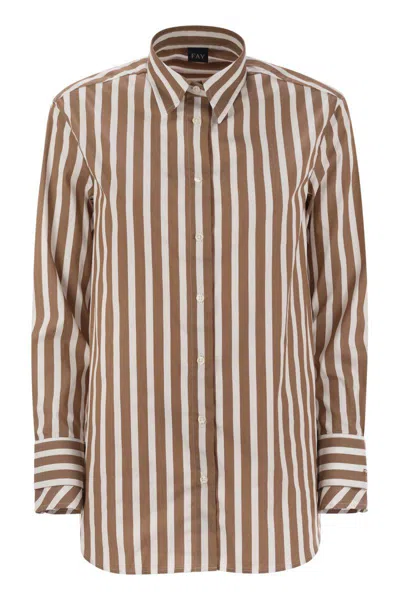 Fay Regular Striped Stretch Cotton Shirt In Brown
