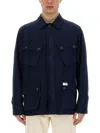 Fay Navy Blue Solid Shirt Collar Jacket In Blue