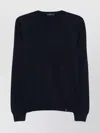 Fay Ribbed Crew Neck Wool Sweater With Long Sleeves In Black