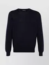 Fay Ribbed Knit Crewneck Sweater With Straight Hem In Blue