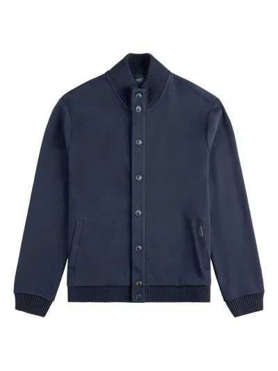 Fay Ribbed Trim Button-fastening Sweater With Welt Pockets In Navy