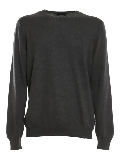 Fay Ribbed Wool Sweater With  Logo Detail In Brown