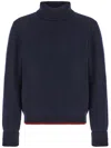 Fay Midnight Wool Turtleneck Sweater With Ribbed Cuffs In Blue