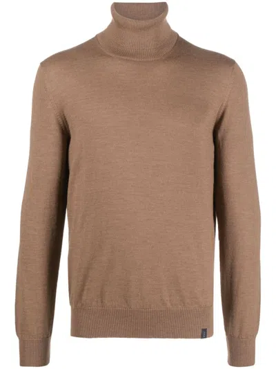 Fay Roll-neck Virgin Wool Jumper In Brown