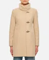 Fay Front Nylon Toggle Double Breasted Coat In Beige