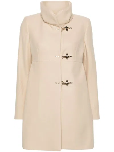 Fay Front Nylon Toggle Double Breasted Coat In Beige