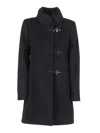 Fay Tailored Black Coat With High Collar In Black