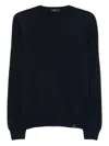 Fay Round Neck Fine Wool Sweater With Ribbed Detailing In Blue