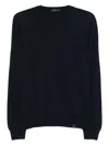 Fay Round Neck Fine Wool Sweater With Ribbed Detailing In Black