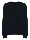 Fay Round Neck Fine Wool Sweater With Ribbed Detailing In Black