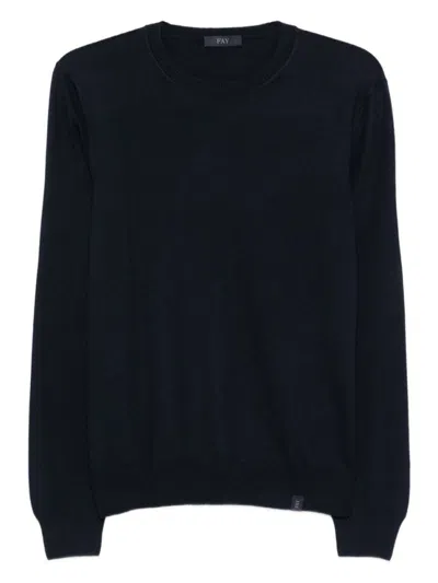 FAY ROUND NECK FINE WOOL SWEATER WITH RIBBED DETAILING