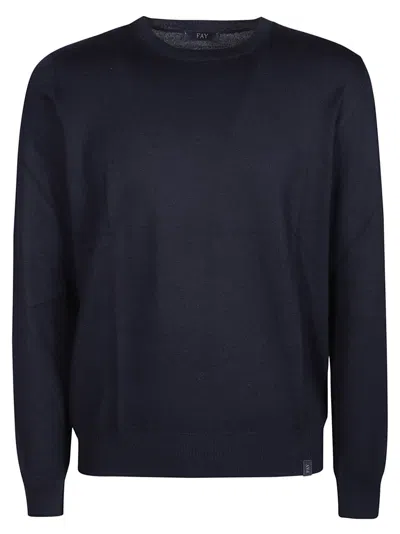 Fay Round Neck Sweater In Blu Navy