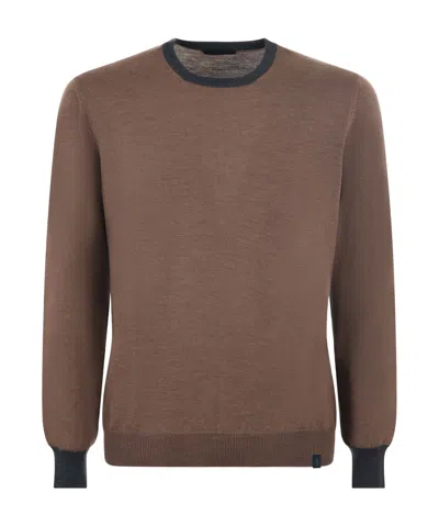 Fay Round Neck Sweater In Brown