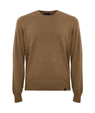 Fay Round Neck Sweater In Brown