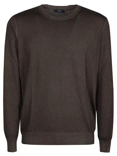 Fay Round Neck Sweater In Brown