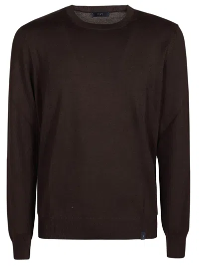 Fay Round Neck Sweater In Cioccolato