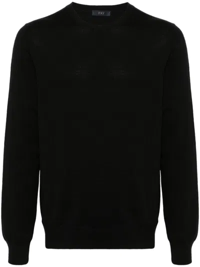 Fay Round-neck Virgin Wool Sweater In Black