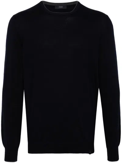 Fay Round-neck Virgin Wool Sweater In Blue