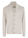 Fay Shawl-collar Cardigan With Shirred V-neck In Neutral