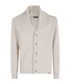 Fay Shawl-collar Cardigan With Shirred V-neck In Neutral