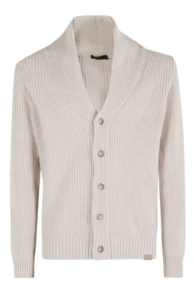FAY SHAWL-COLLAR CARDIGAN WITH SHIRRED V-NECK
